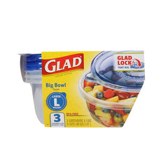 Glad GladWare Big Bowl Food Storage Containers with Lids, Large Round No BPA Plastic Containers for Soups, Salads, and Meal Prep, Lock Tight Seal, Microwave Dishwasher Safe, 48 Oz, 3 Count BBG10691