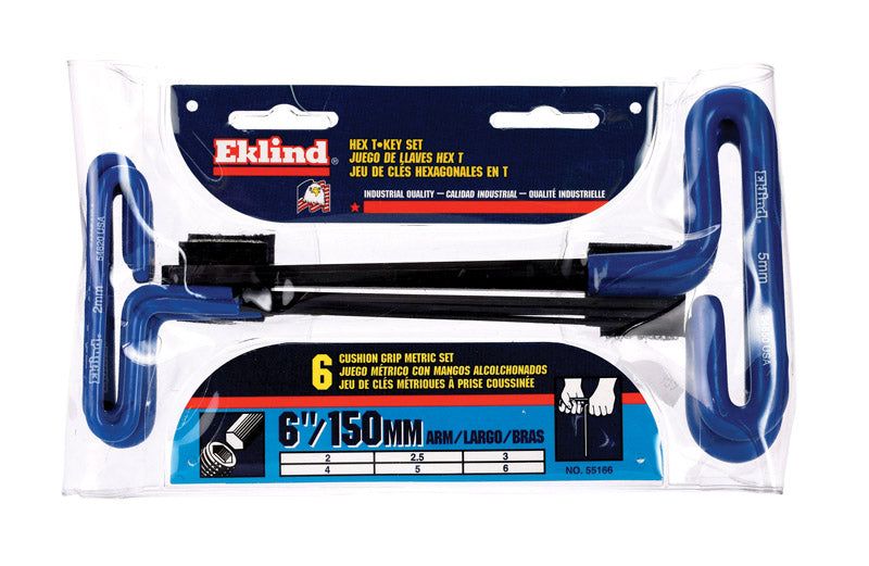EKLIND 55166 Cushion Grip Hex T-Key allen wrench - 6pc set Metric MM sizes 2-6 (6In shaft)