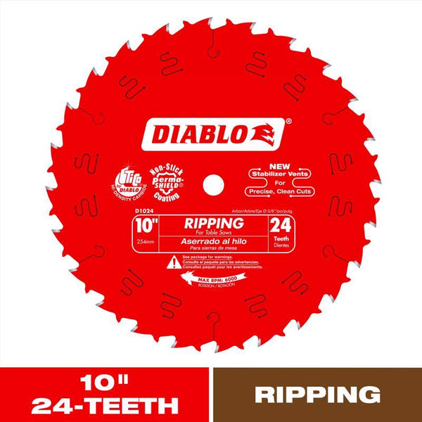Freud D1024X Diablo 10" 24-Tooth ATB Ripping Saw Blade 5/8" Arbor