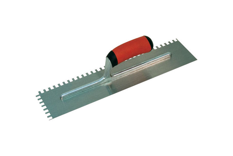 MARSHALLTOWN QLT Notched Trowels - Spot Welded (11 x 4-1/2), Soft Grip Handle Material, Square Notch Shape, 13mm X-Notch Size, 13mm Y-Notch Size, 13mm Z-Notch Size, Curved Handle Style, NT670