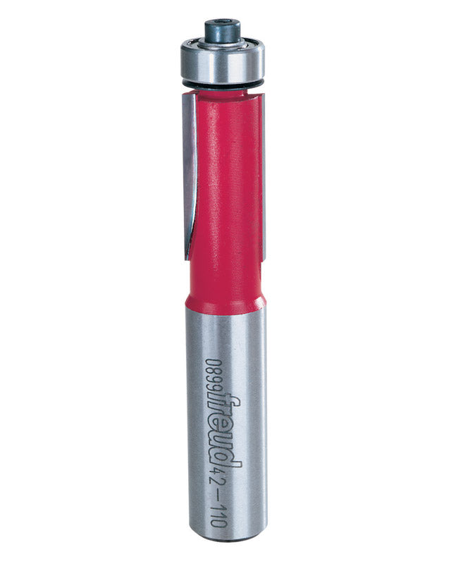 Freud 42-110: 1/2" (dia.) Bearing Flush Trim Bit with 1/2" shank, 1" carbide height, Perma-shield Coating Red, Pack of 1