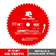 Diablo Steel Demon Cermet II Saw Blade for Medium Metal - For Cutting Metals and Stainless Steels - 7-1/4" Diameter, 48 TCG Teeth, 5/8" Arbor, .075" Kerf, 2° Hook Angle - D0748CFA D0748CFX