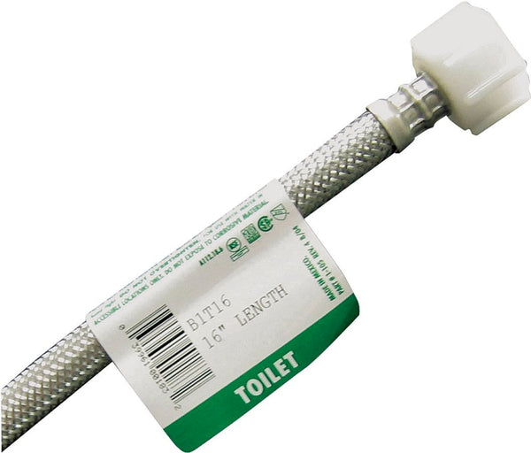 Fluidmaster B1T16 Toilet Connector, Braided Stainless Steel-3/8-Inch Female Compression Thread X 7/8-Inch Female Ballcock Thread, 16-Inch Length