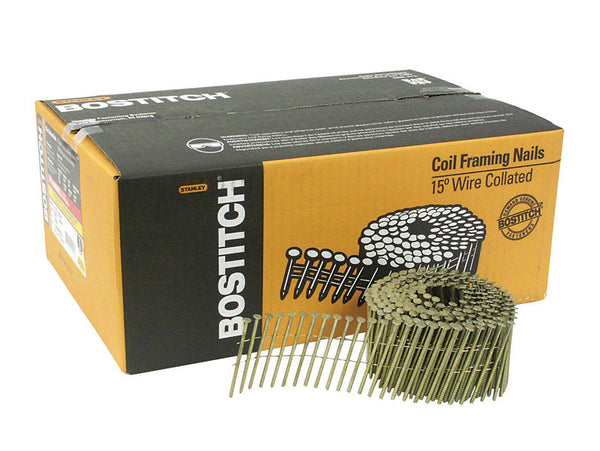 BOSTITCH Framing Nails, Wire Collated Coil, Thickcoat Galvanized, Round Head, 15-Degree, Ring Shank, 2-1/2-Inch x .099-Inch, 3600-Pack (C8R99BCG)