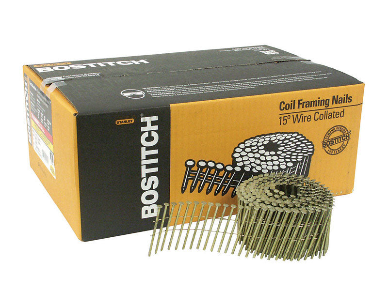 BOSTITCH Framing Nails, Wire Collated Coil, Thickcoat Galvanized, Round Head, 15-Degree, Ring Shank, 2-1/2-Inch x .099-Inch, 3600-Pack (C8R99BCG)