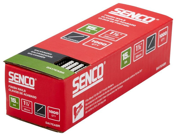 SENCO DA17EABR 34 Degree Collated Finish Nails, 15 Gauge, 1-1/2 Inch Length, Galvanized 1,000 Count Pack