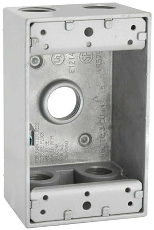 Hubbell-Raco 5331-0 Weatherproof Box, 1 Gang, 18.3 Cu-in X 4-1/2 in L X 2-3/4 in W X 2 in D, 5-3/4-Inch, Gray