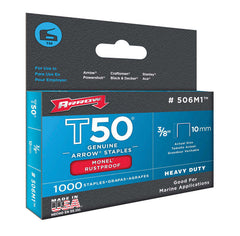 Arrow Fastener 506M1 Heavy Duty T50 Monel Staples for Marine Applications, 3/8-Inch Leg Length, 3/8-Inch Crown Size, 1000-Pack