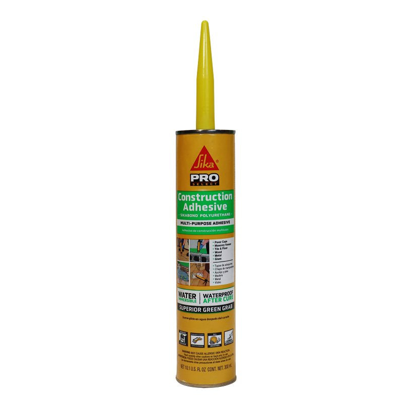 Sika SikaBond Construction Adhesive - Advanced polyurethane caulk - Gray - For outdoor surface use - Water immersible and waterproof - 10.1ml