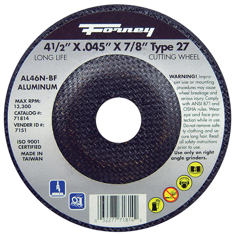 Forney 71814 Cut-Off Wheel with 7/8-Inch Arbor, Aluminum Type 27, AL46N-BF, 4-1/2-Inch-by-0.45-Inch