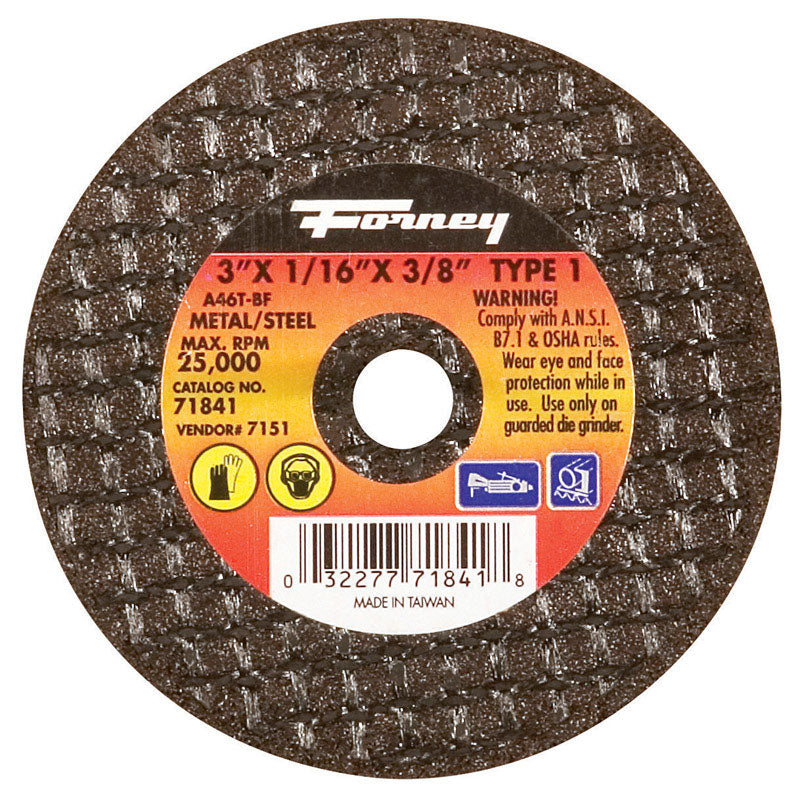 Forney 71841 Cut-Off Wheel with 3/8-Inch Arbor, Metal Type 1, A46T-BF, 3-Inch-by-1/16-Inch