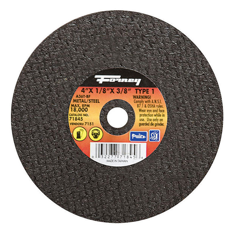 Forney 71845 Cut-Off Wheel with 3/8-Inch Arbor, Metal Type 1, A36T-BF, 4-Inch-by-1/8-Inch