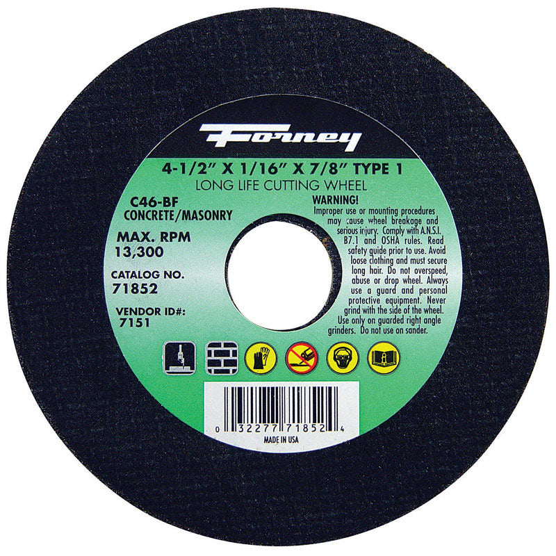 Forney 71852 Cut-Off Wheel with 7/8-Inch Arbor, Masonry Type 1, C24R-BF, 4-1/2-Inch-by-1/16-Inch