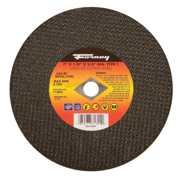 Forney 71892 Cut-Off Wheel with 5/8-Inch Arbor, Metal Type 1, A24R-BF, 7-Inch-by-1/8-Inch