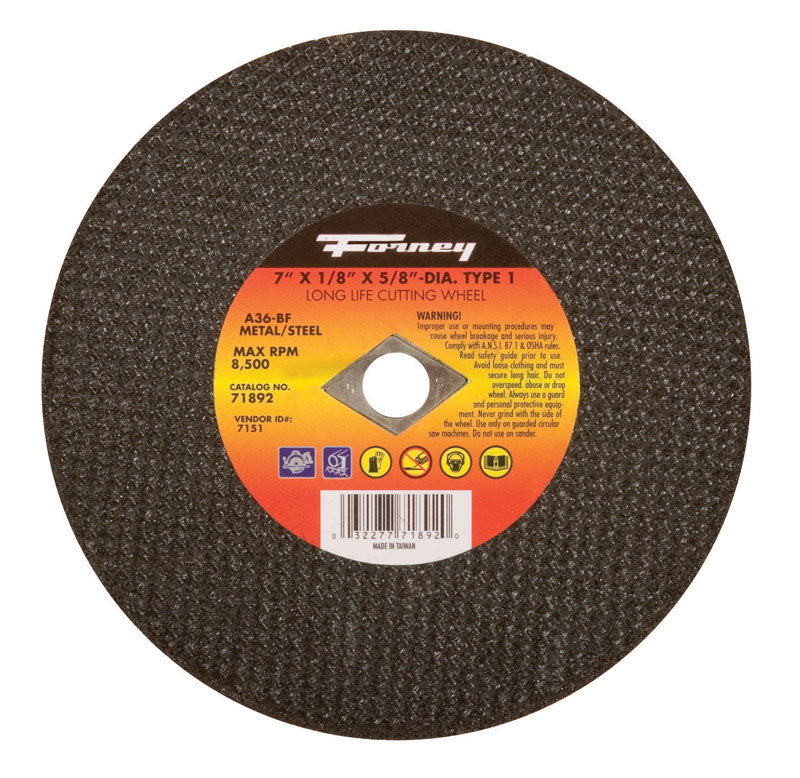 Forney 71892 Cut-Off Wheel with 5/8-Inch Arbor, Metal Type 1, A24R-BF, 7-Inch-by-1/8-Inch