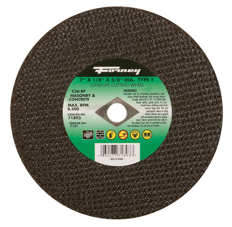 Forney 71893 Cut-Off Wheel with 5/8-Inch Arbor, Masonry Type 1, C24R-BF, 7-Inch-by-1/8-Inch