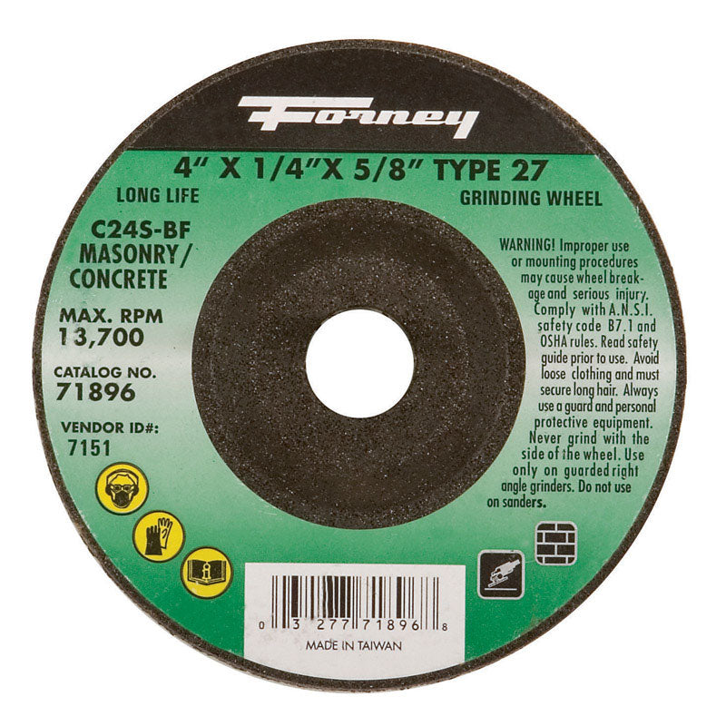 Forney 71896 Grinding Wheel with 5/8-Inch Arbor, Masonry Type 27, C24S-BF, 4-Inch-by-1/4-Inch