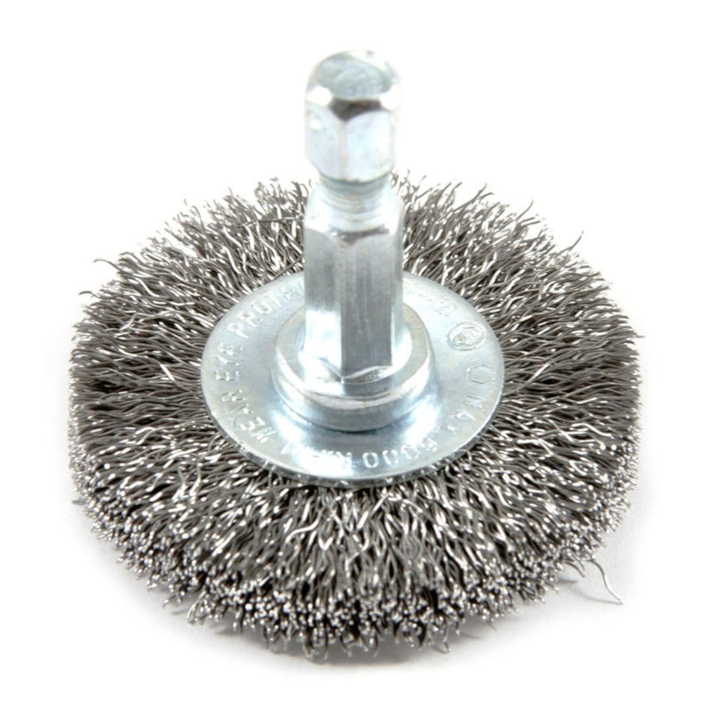 Forney 72726 Wire Wheel Brush, Fine Crimped with 1/4-Inch Hex Shank, 1-1/2-Inch-by-.008-Inch