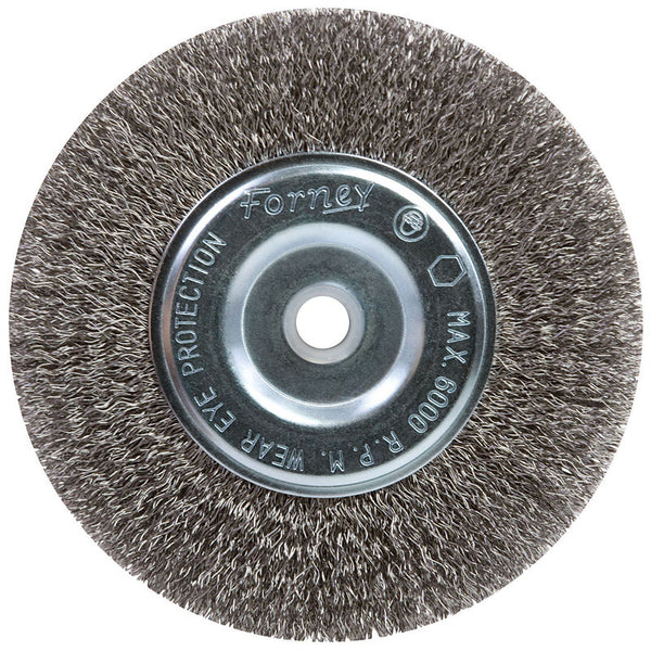Forney 72745 Wire Bench Wheel Brush, Coarse Crimped with 1/2-Inch and 5/8-Inch Arbor, 6-Inch-by-.012-Inch