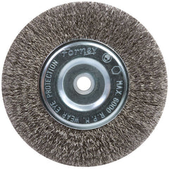 Forney 72747 Wire Bench Wheel Brush, Fine Crimped with 1/2-Inch and 5/8-Inch Arbor, 6-Inch-by-.008-Inch