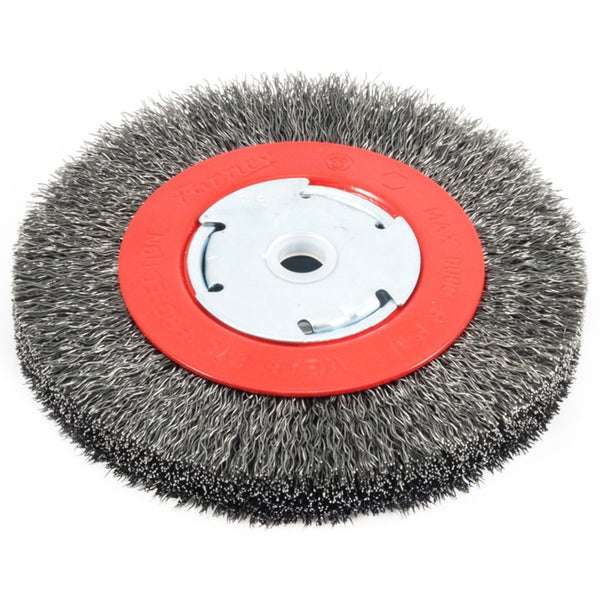 Forney 72750 Wire Bench Wheel Brush, Narrow Face Coarse Crimped with 1/2-Inch and 5/8-Inch Arbor, 6-Inch-by-.014-Inch