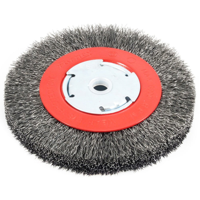 Forney 72750 Wire Bench Wheel Brush, Narrow Face Coarse Crimped with 1/2-Inch and 5/8-Inch Arbor, 6-Inch-by-.014-Inch