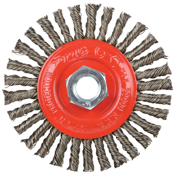 Forney 72760 Wire Wheel Brush, Stringer Bead Twist with 5/8-Inch-11 Threaded Arbor, 4-Inch-by-.020-Inch