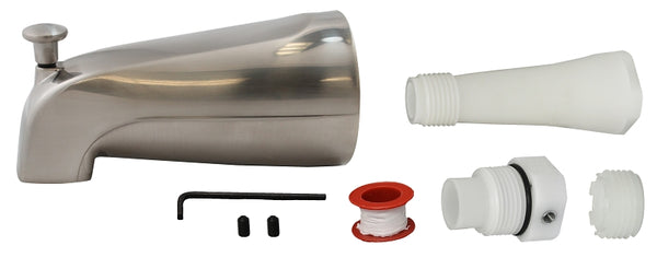 Plumb Pak PP825-35BN Universal Fit Bath Tub Spout with Diverter, Brushed Nickel, Polished Chrome Finish