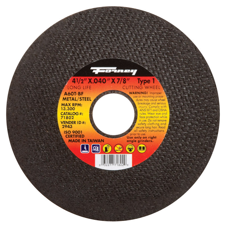 Forney 71802 Cut-Off Wheel with 7/8-Inch Arbor, Metal Type 1, A60T-BF, 4-1/2-Inch-by-0.040-Inch