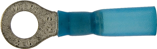 Calterm 65711 Waterproof Electrical Ring Terminal, 16-14 AWG, Heat-Shrink Insulated, Crimp Wire Connection, 10 Pk, Blue