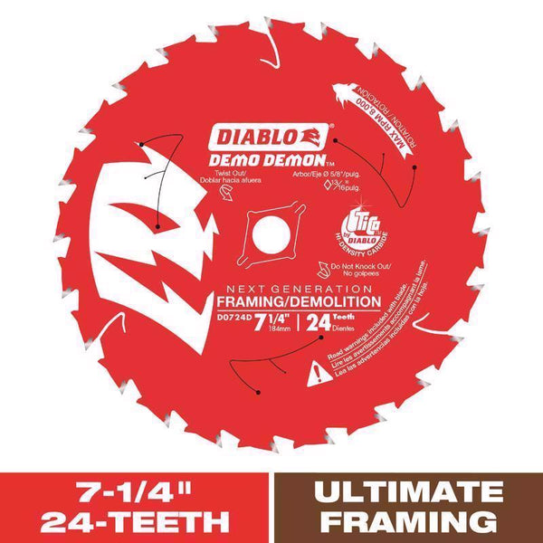 Freud D0724DA 7-1/4-Inch Diablo Demo Demon Circular Saw Blade, Multi