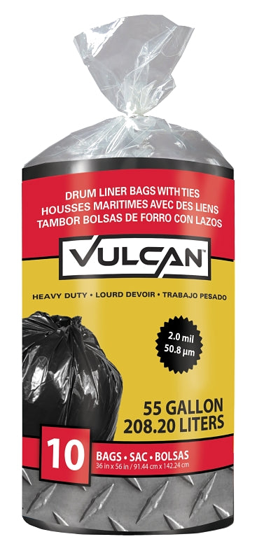 Petoskey Plastics Vulcan Fg-03812-09 Heavy Duty Drum Liner, 55 Gal, 2 Mil T, Poly, Black