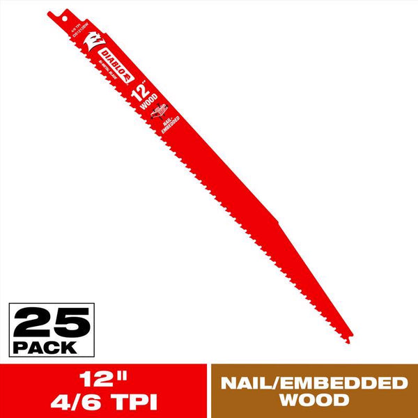 Diablo DS1212BW2 12" 6/12 TPI Wood Cutting Reciprocating Saw Blade 2 Count