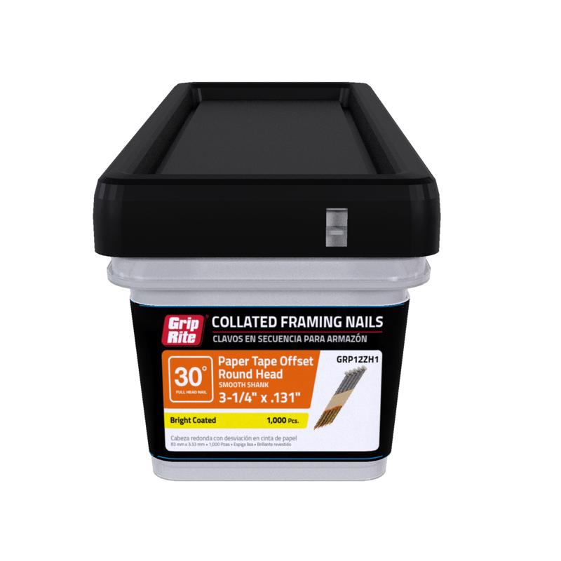 Grip-Rite Prime Guard GRP12ZH1 30 Degree Paper Tape Offset Round Head Bright Coated Collated Framing Nails, 3-1/4" x 0.131"