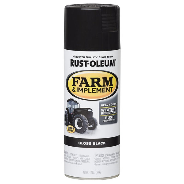 Rust-Oleum 280123 Farm & Implement Spray Paint, 12 oz, Gloss Black (Pack of 1)