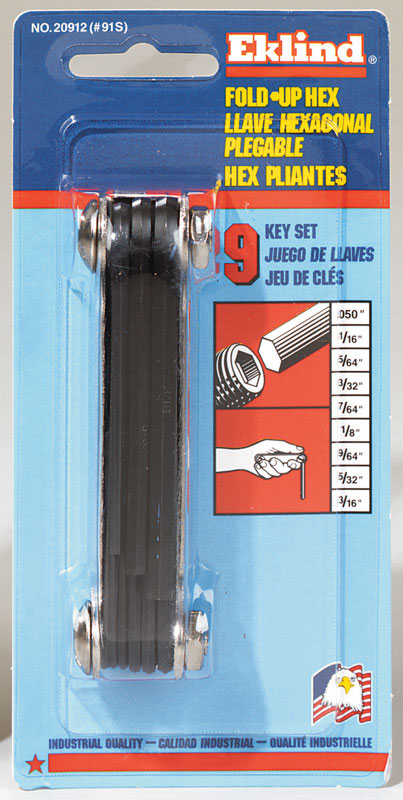 Eklind 20912 Classic Fold Up Hex Key Set 9 Count