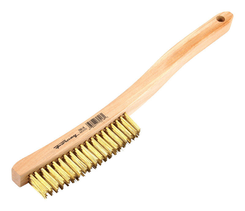 Forney 70518 Wire Scratch Brush, Brass with Curved Wood Handle, 13-3/4-Inch-by-.012-Inch