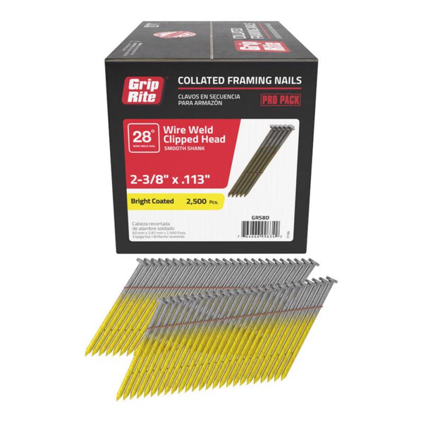 Grip-Rite 2-3/8 in. 11-1/2 Ga. Angled Strip Framing Nails 28 deg. Smooth Shank 2500 pk GRS8D