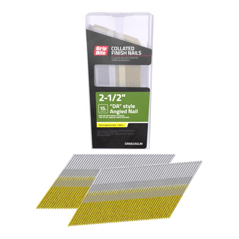 Grip Rite Prime Guard GRDA25GLM 15 Gauge Electrogalvanized DA Style Collated Finish Nails, 2-1/2"