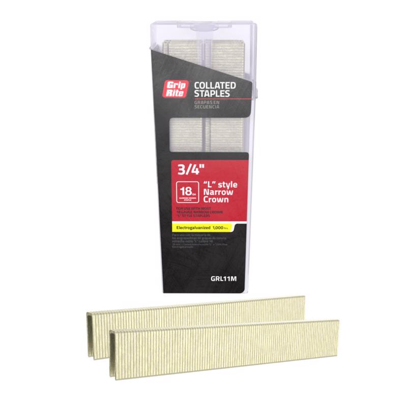 18 Gauge Electrogalvanized L-Style Narrow Crown Staple, 1/4"/3/4"