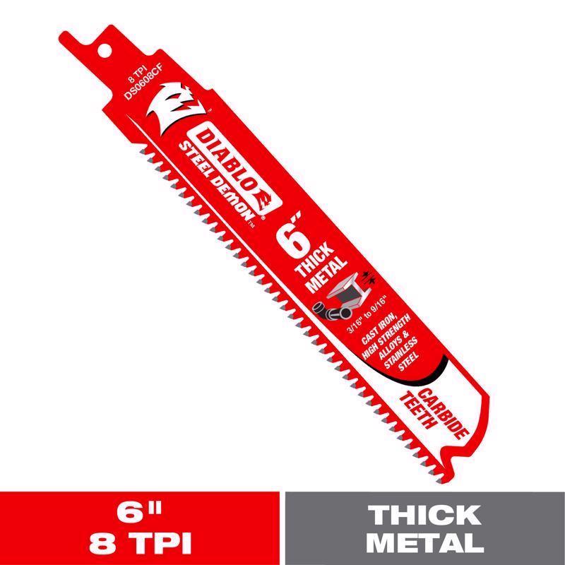 Freud DS0608CF Steel Demon Carbide-Tipped Reciprocating Blades for Thick Metal Cutting, 6-Inch