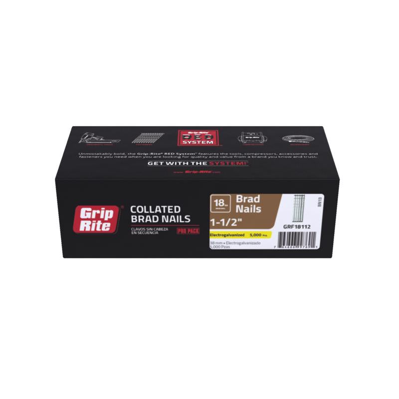 Grip Rite Prime Guard GRF18112 18-Gauge Galvanized Brad Nails 1-1/2-inch (5,000 per Pack), Steel, Flat, Others
