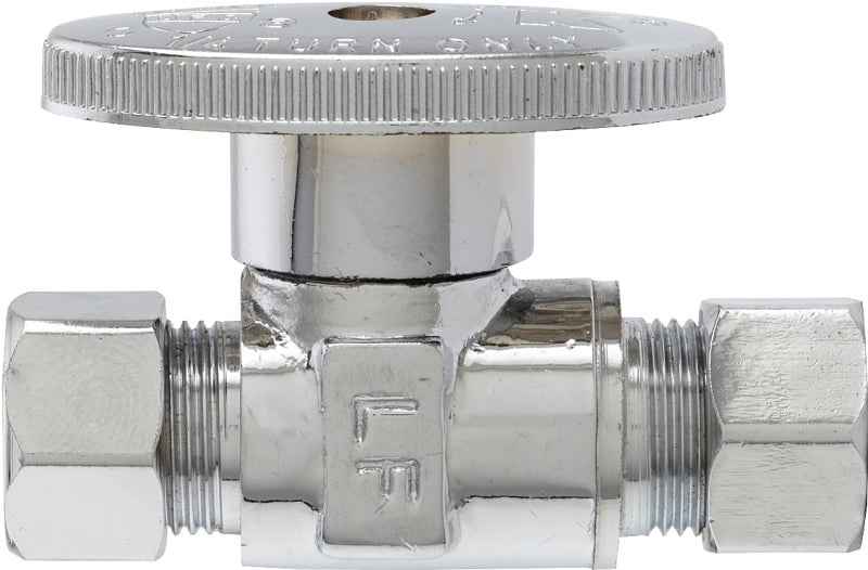 Plumb Pak PP20064LF Quarter Turn Straight Stop Valve, 3/8 In, Compression, Chrome Plated, 3/8" x 3/8"