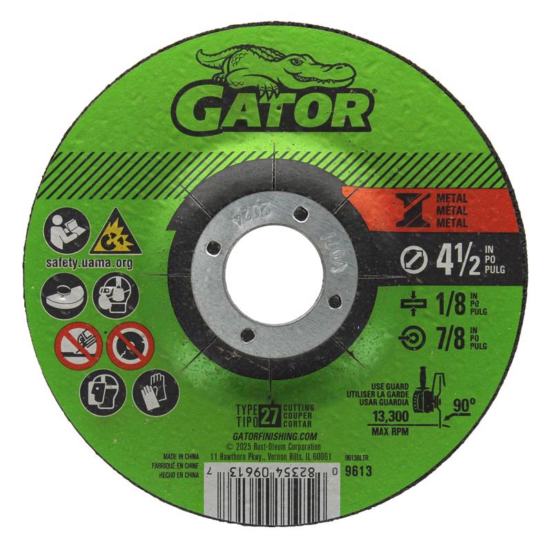 Gator 4-1/2 in. Dia. x 1/8 in. thick x 7/8 in. Aluminum Oxide Metal Grinding Wheel 13200 rpm 1 pc.