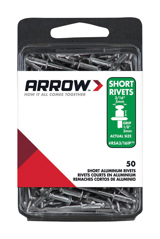 Arrow Fastener RSA3/16IP Short Aluminum 3/16-Inch Rivets, 50-Pack