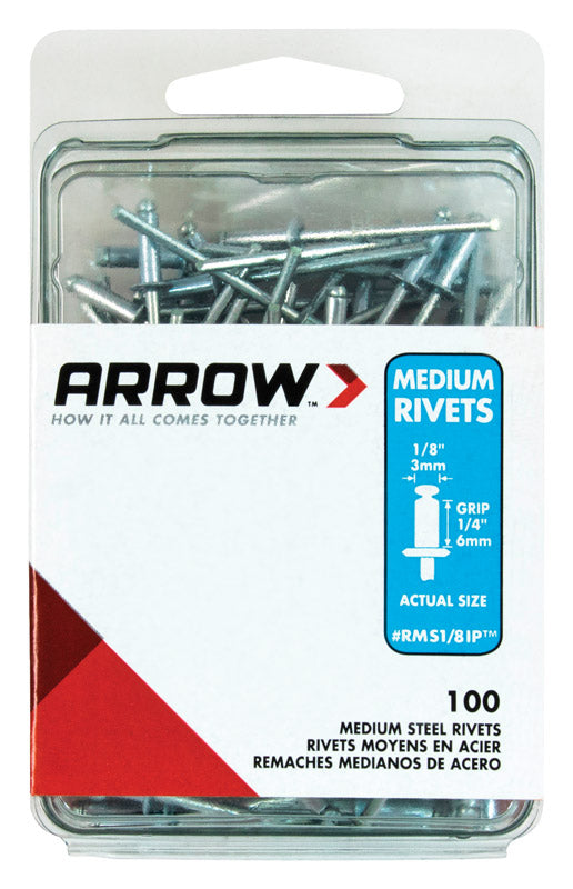 Arrow Fastener RMS1/8IP Medium Steel 1/8-Inch Rivets, 100-Pack