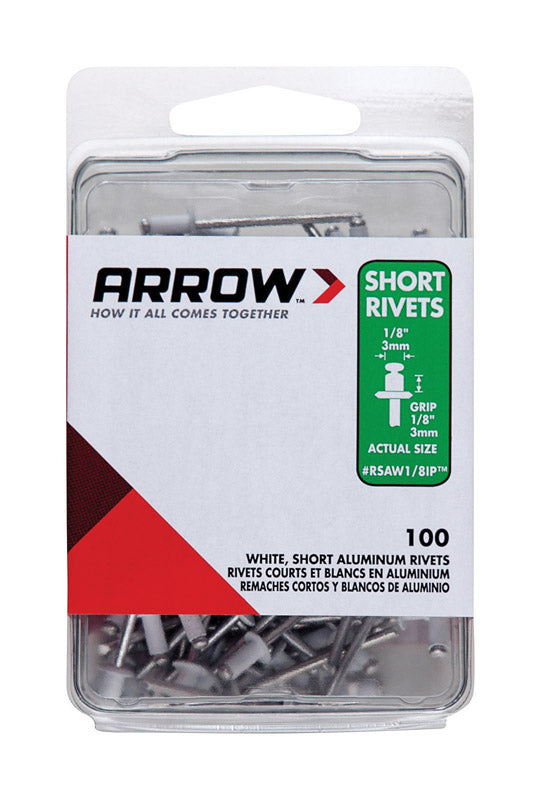 Arrow RSAW1/8IP Short Aluminum 1/8-Inch Pop Rivets for Metal, Fabric, Leather, and Auto Repair, 100-Pack