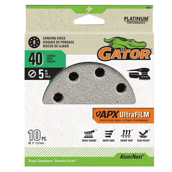 Gator Ali Industries 134926 5 in. Sanding Disc - 40 Grit - Pack of 10 9020