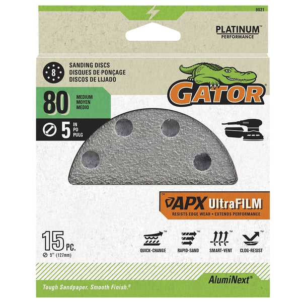 Gator Ali Industries 134929 5 in. Sanding Disc - 80 Grit - Aluminum Oxide - Pack of 15 9021GA