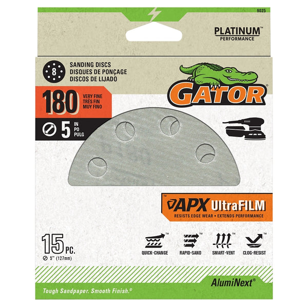Gator Ali Industries 134934 5 in. Sanding Disc - 180 Grit - Pack of 15 9025